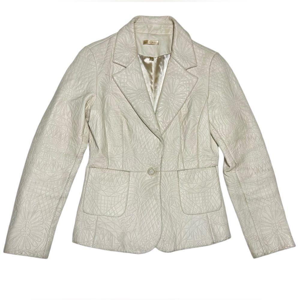 Wilson’s Leather Off White Leather Jacket One Button Embroidered Floral Pattern
